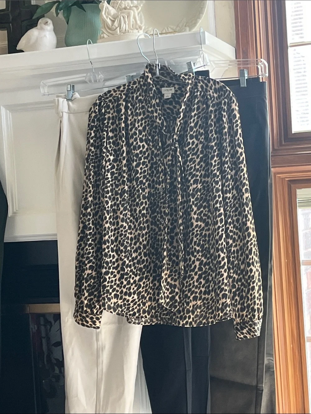 J. Crew Animal Print Long Sleeve Button Down Blouse with a Tie